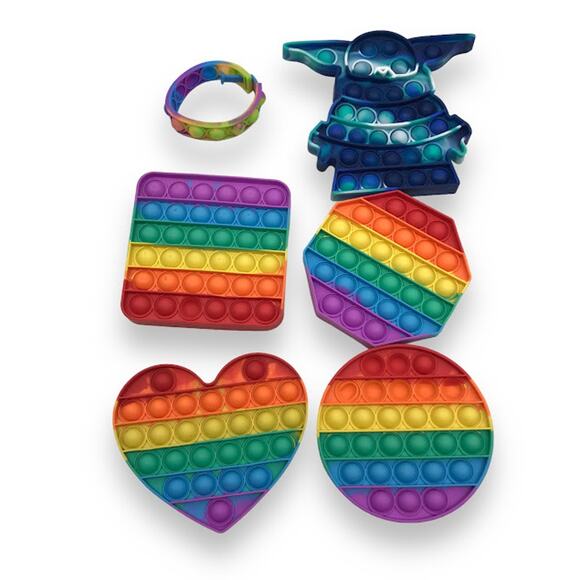 Lot of 6 POP IT Fidget Toy Yoda Geometric Rainbow Sensory Stress Relief Bubble - Picture 1 of 2